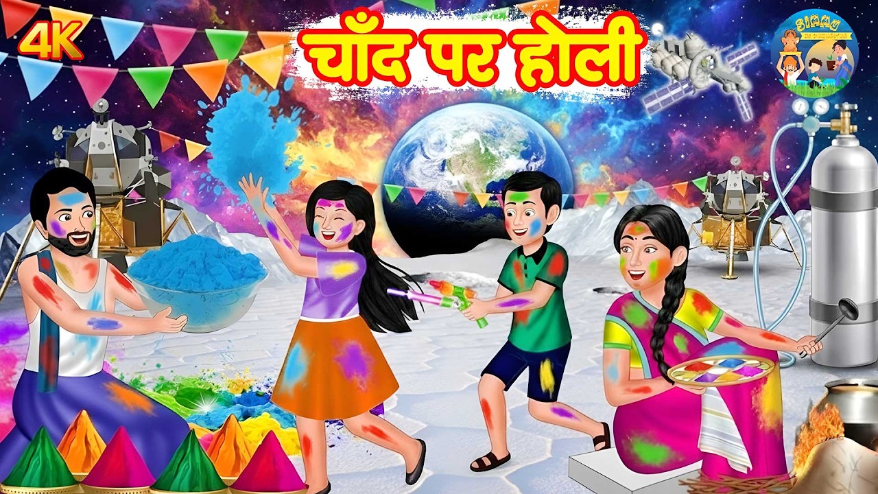 Kahani चाँद पर होली | holi on the moon | Holi Animated Story 2026 |Hindi Kahani |Cartoon New Stories