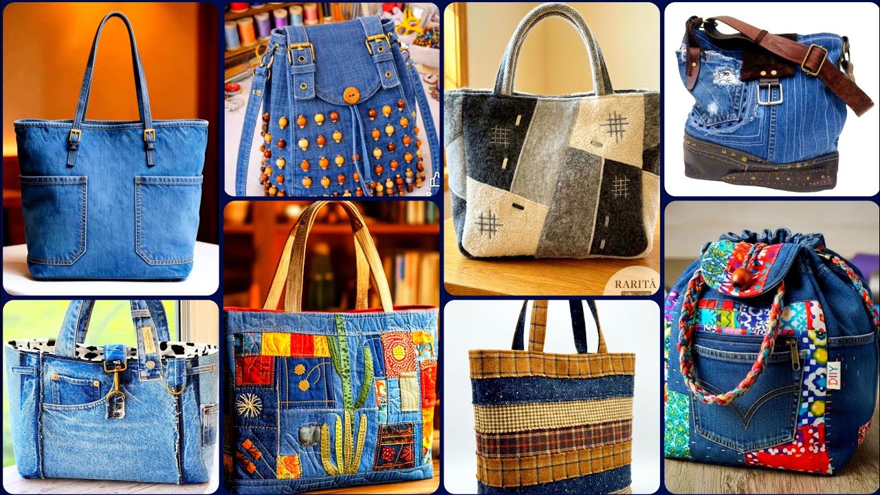 70 +BEST DESIGN DENIM HANDMADE UPCYCLING DESIGN TOTE BAGS FOR GIRLS