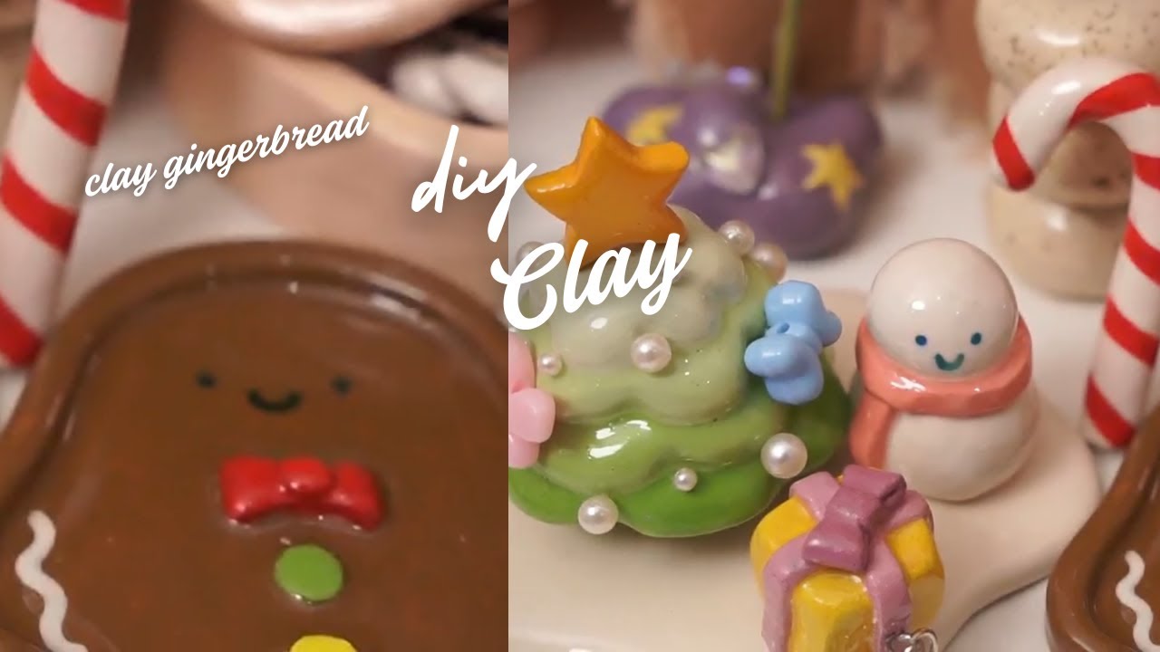 gingerbread, candy cane & tiny tree | christmas clay diy 🍭🎄🍪