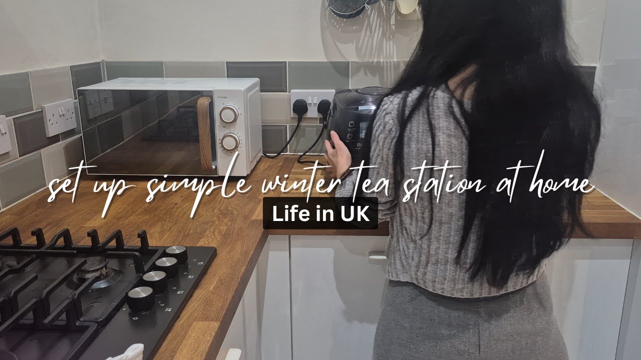 Setting up simple tea station at home for cosy winter - silent vlog life in UK