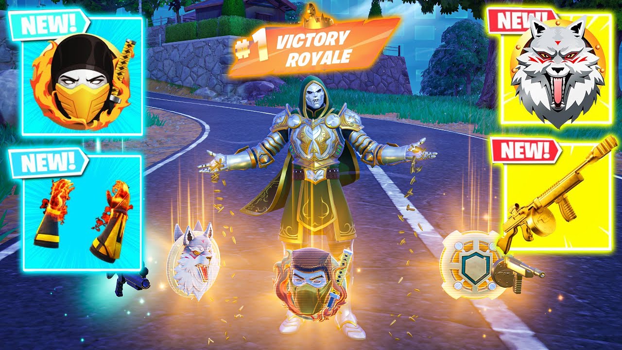 DOOM vs SCORPION'S KOMBAT KIT MYTHIC NEW 3 MEDALLIONS & ALL MYTHICS ( NEW! FORTNITE Chapter 6 )