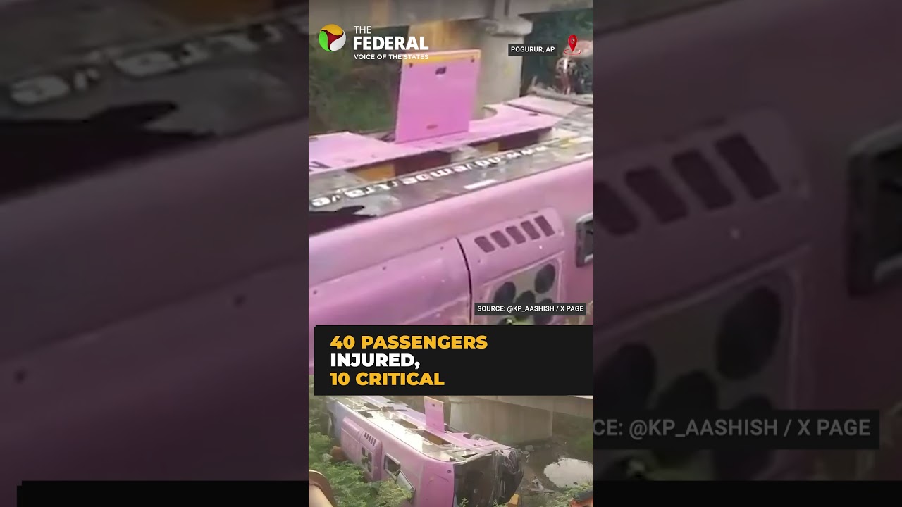 Volvo bus crashes into Pogurur bridge, 40 injured | #shorts