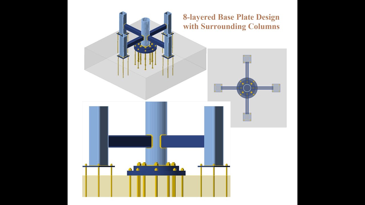 Design of an 8-layered Base Plate with Surrounding Columns in IDEA StatiCa