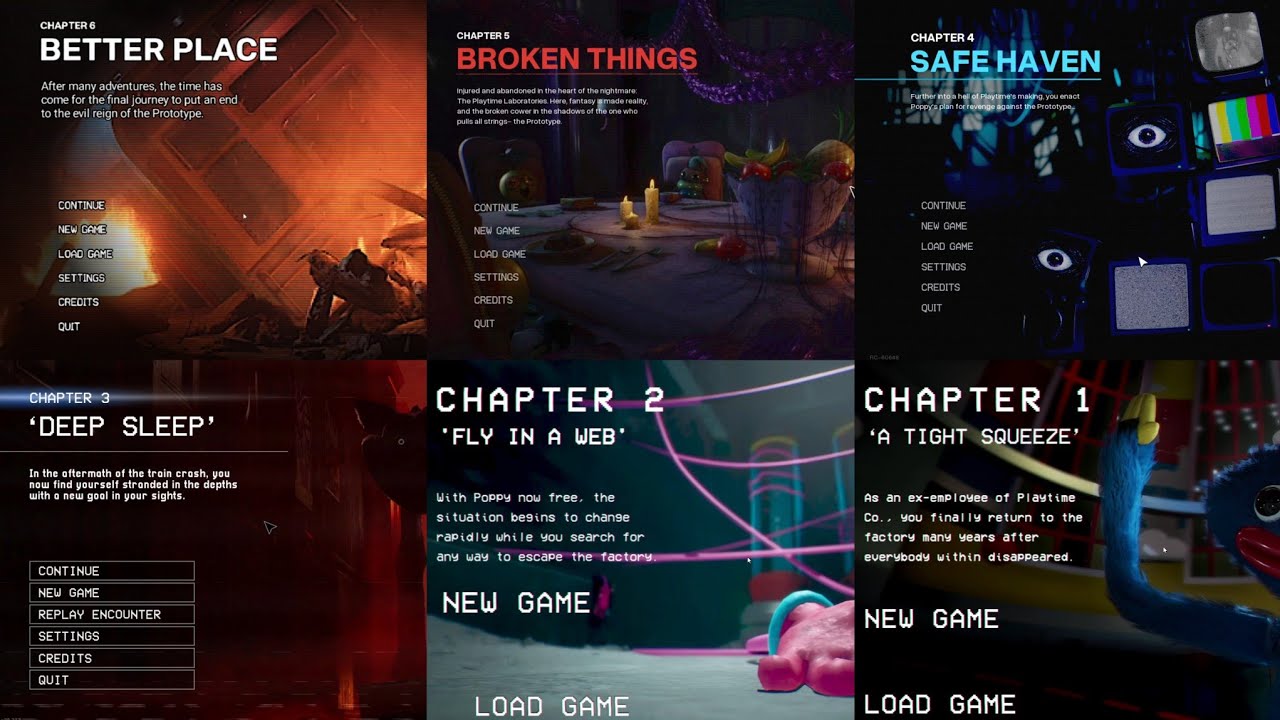 Poppy Playtime Chapter 1 2 3 4 5 6 - Main Menu Comparison Evolution (Concept)