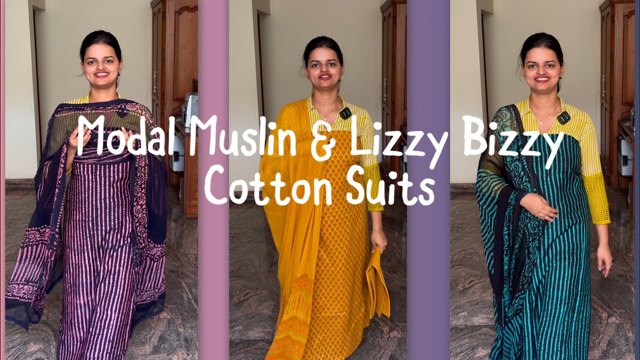 EPI 453|LIZZY-BIZZY COTTON& MODAL MUSLIN SUITS|CHIFFON DUPATTA#muslin #chiffon #cotton @curatedvault