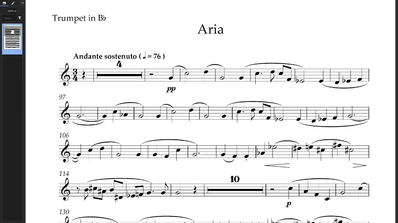 Aria sa metronomom za trubu, klavirska pratnja