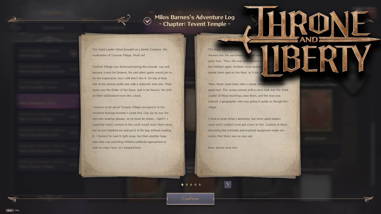 Milos Barnes Adventure Log Chapter Tevent Temple - Near Watchers Post Codex THRONE AND LIBERTY