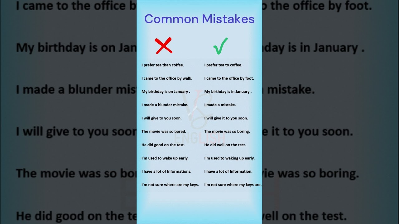 10 Most Common Mistakes in English Sentences You Need to Avoid! ||Grammar Mistakes #shorts