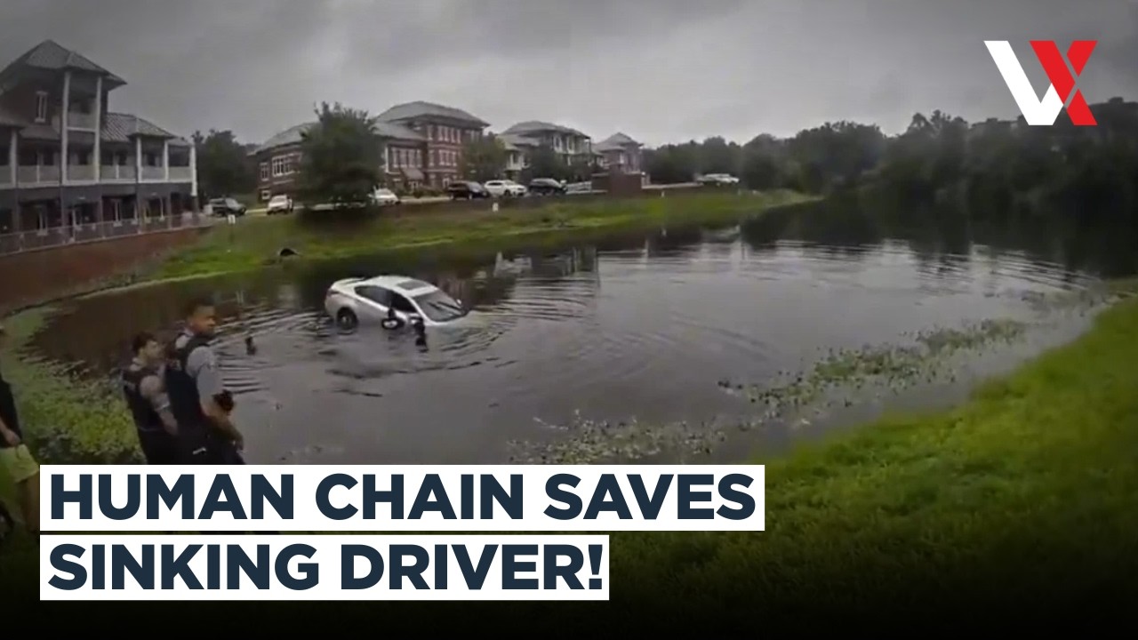 Virginia Pond Rescue | Firefighters Form Human Chain To Reach Trapped Driver | VERTEX