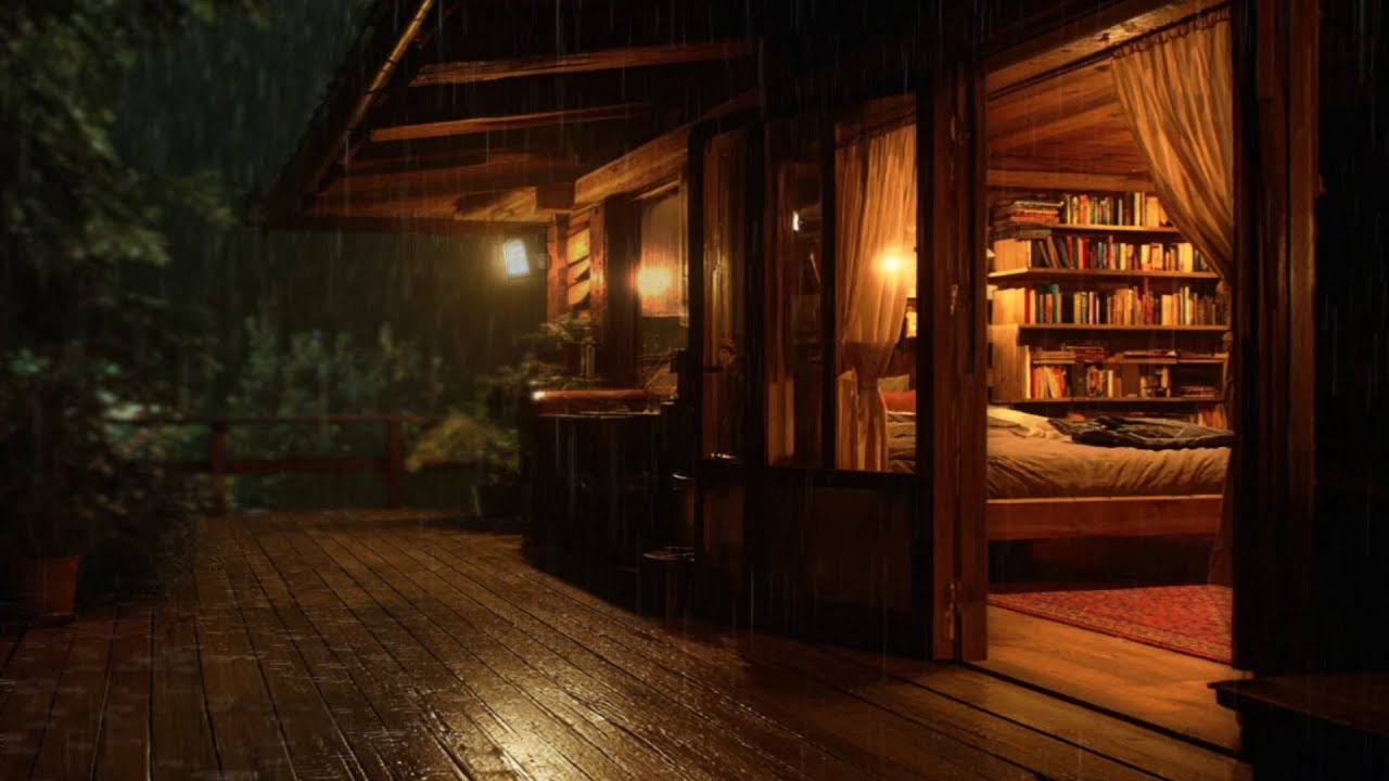 🌧️ Lluvia Nocturna en la Terraza de Madera • Sonidos Relajantes para Dormir
