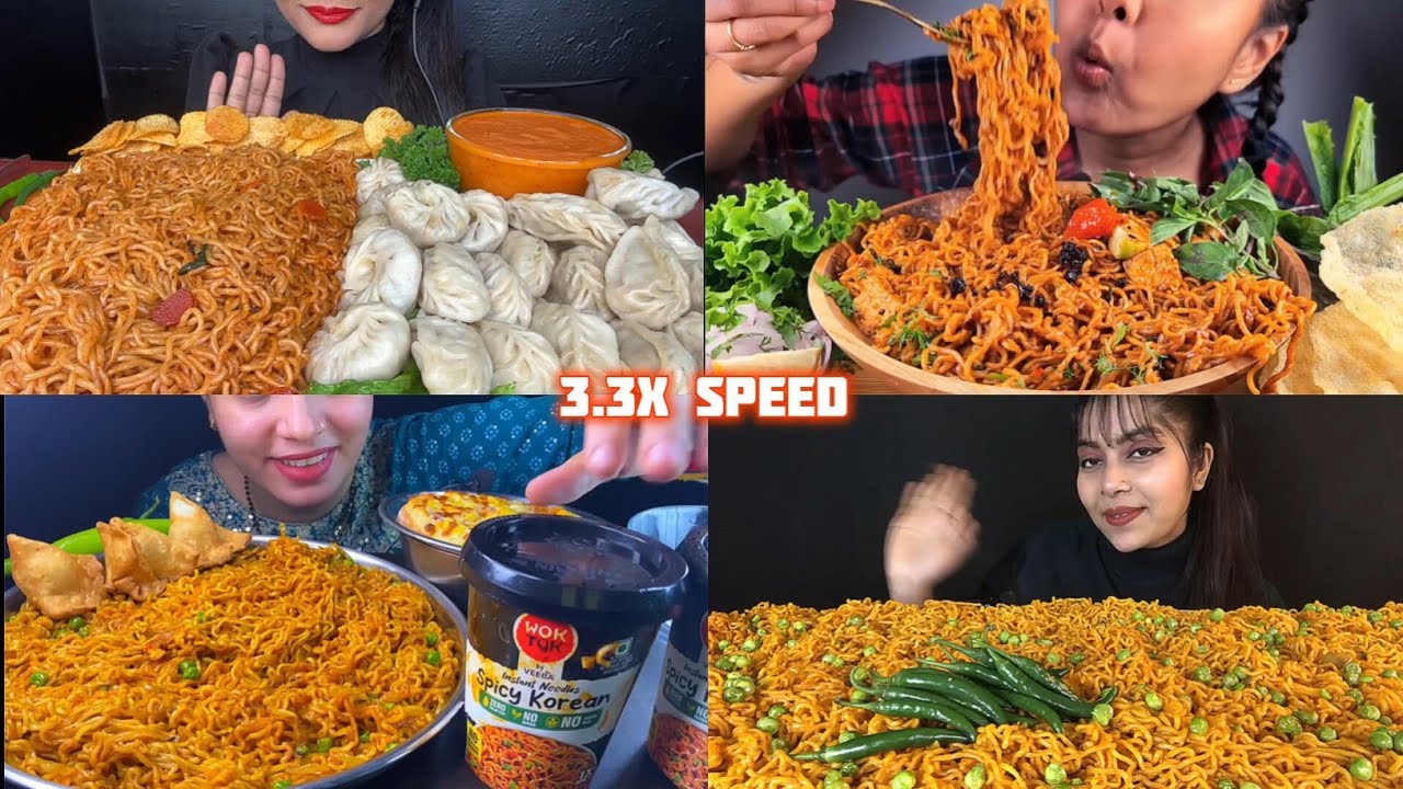 ASMR: Eating Noodles Eating challenge 😍😋Momo Maggie Street food Eating Mukbang 