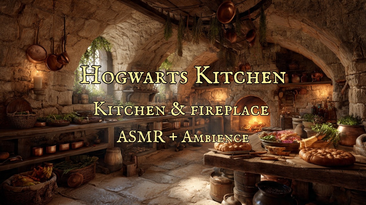 Baking Bread at the Hogwarts Kitchen 🥖 Cooking Session | Cozy Virtual Background | Harry Potter