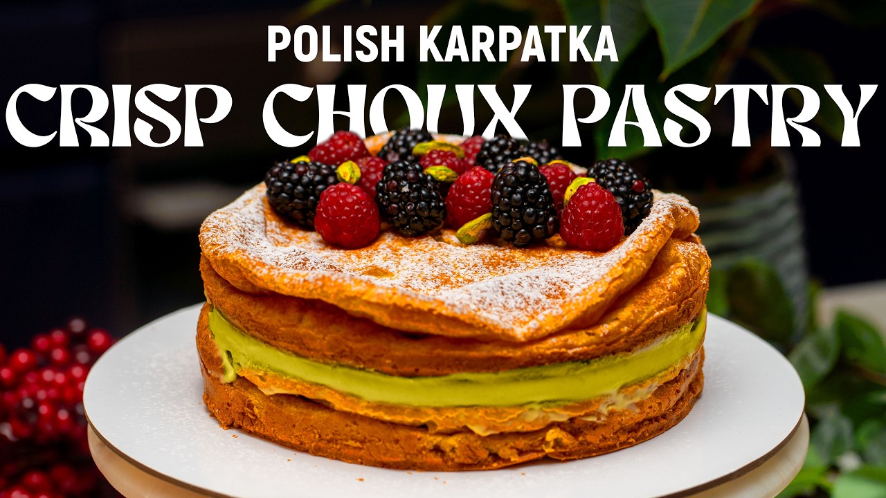 Polish Karpatka With Pistachio Cream! Crisp choux pastry!
