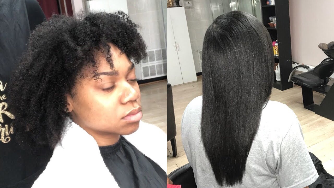 EASY SILK PRESS ON NATURAL CURLY HAIR | BONE STRAIGHT BLOW OUT 2020