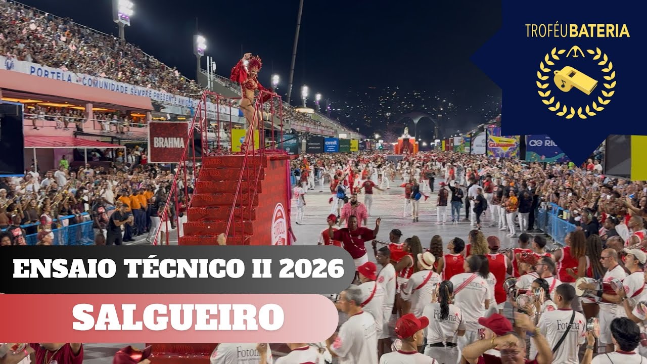 Bateria do Salgueiro no segundo ensaio técnico para o carnaval 2026