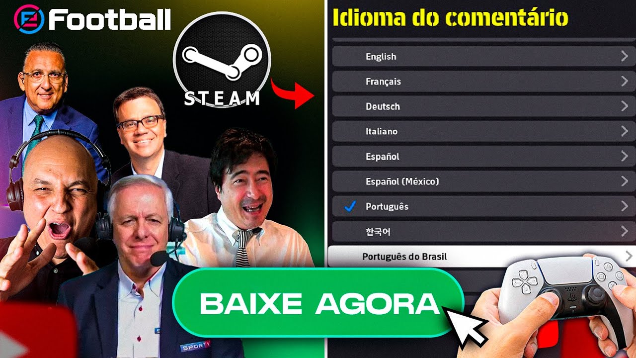 ✅ Como Baixar TODAS as Narrações Oficiais do eFootball no PC (Steam)