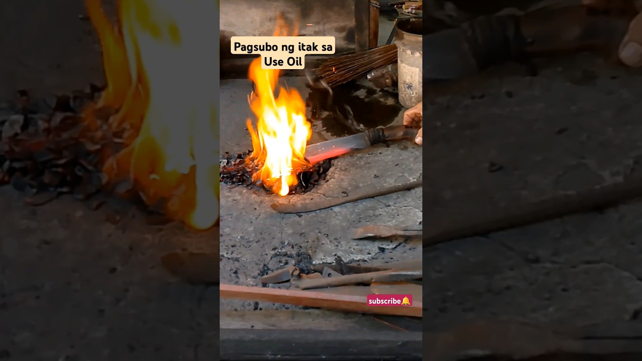 Pagsubo ng Itak sa Use Oil   #diy #makingknife #knife #knifeskills  #blacksmith #shorts