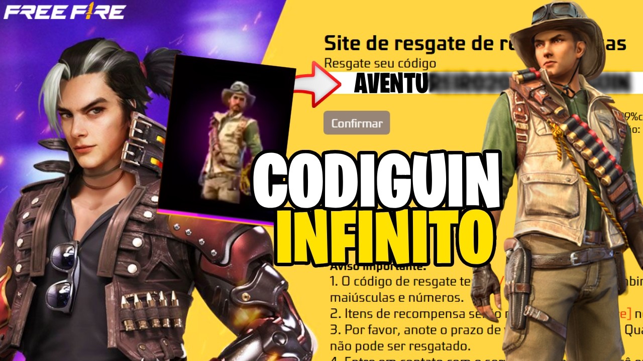CORRE! COMO RESGATAR GR&Aacute;TIS O NOVO CODIGUIN INFINITO DO CONJUNTO AVENTUREIRO! 2026 FREE FIRE ff