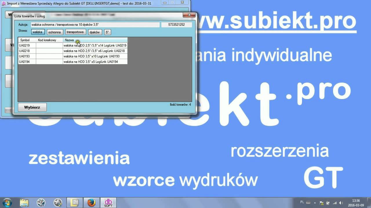 Import zamówień z Allegro - parowanie aukcji z towarami z Subiekta GT