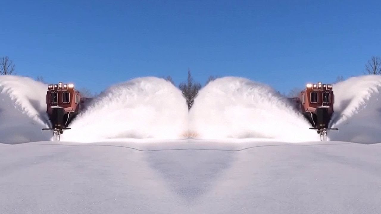 Awesome Powerful snow plow train HD video