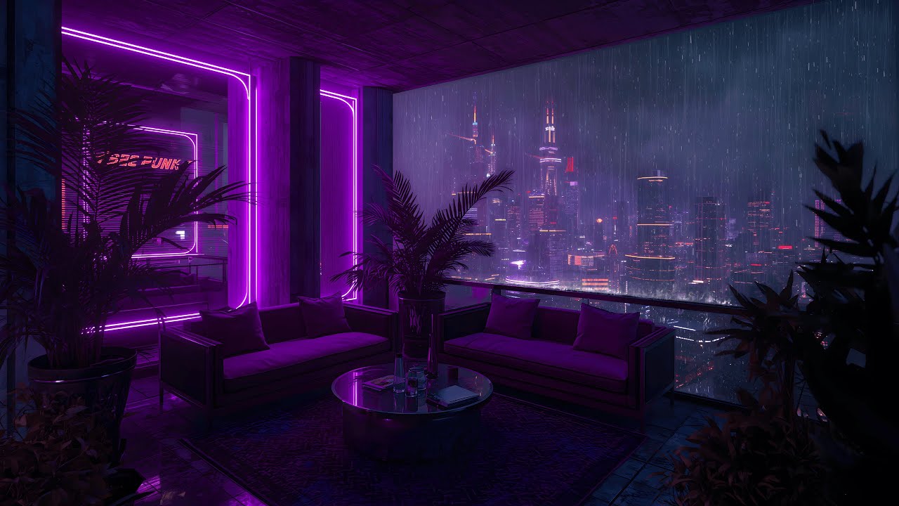 Shibuya After Dark – Lofi Rain, Purple Neon Apartment at Night | 4K