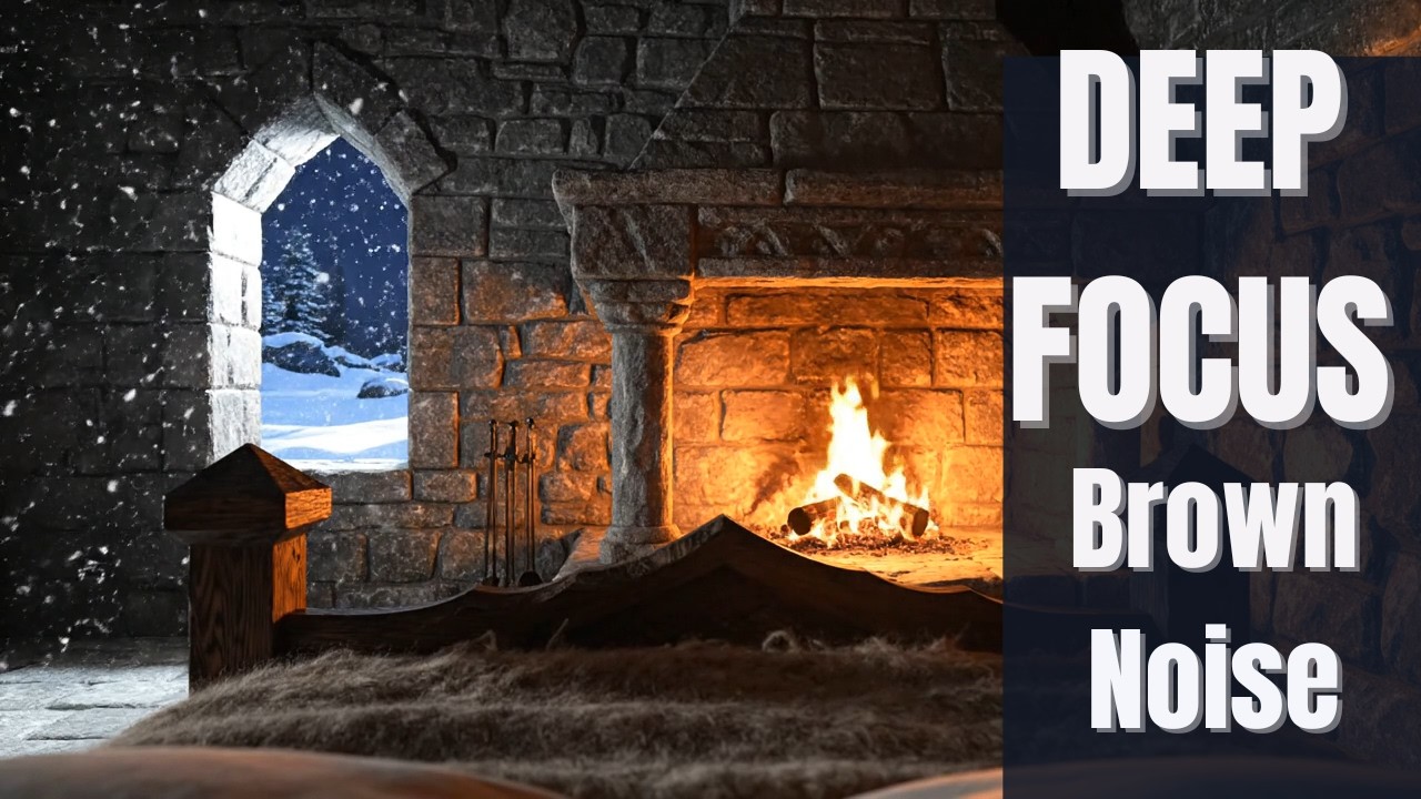 Brown Noise for Deep Focus Fireplace Ambience | 3 Hours Low Frequency Study & Work Sound
