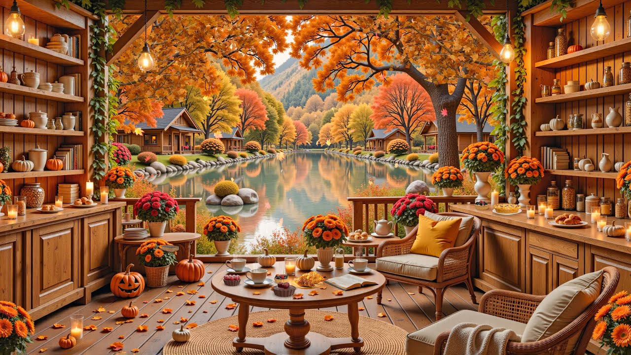 Warm Autumn Vibes 🍂 Cozy Lakeside Ambience & Smooth Jazz Piano for Relaxing