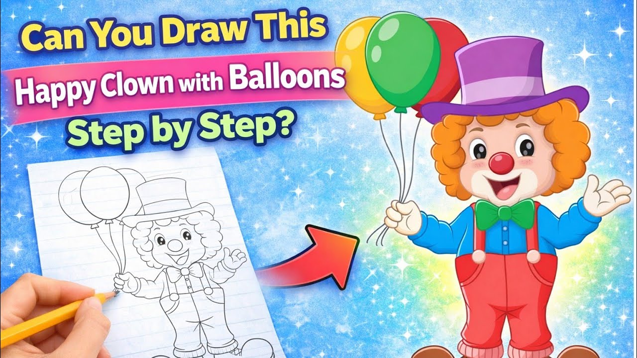 Can You Draw This Happy Clown with Balloons Step by Step?