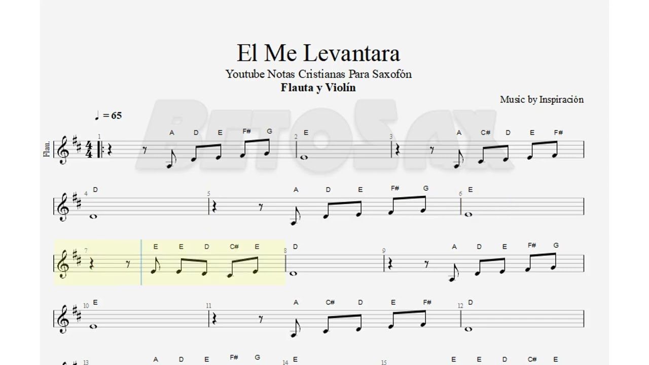 El Me Levantara, Inspiración, Flauta y Violín, Partitura, Cifrado, Notas, Tutorial