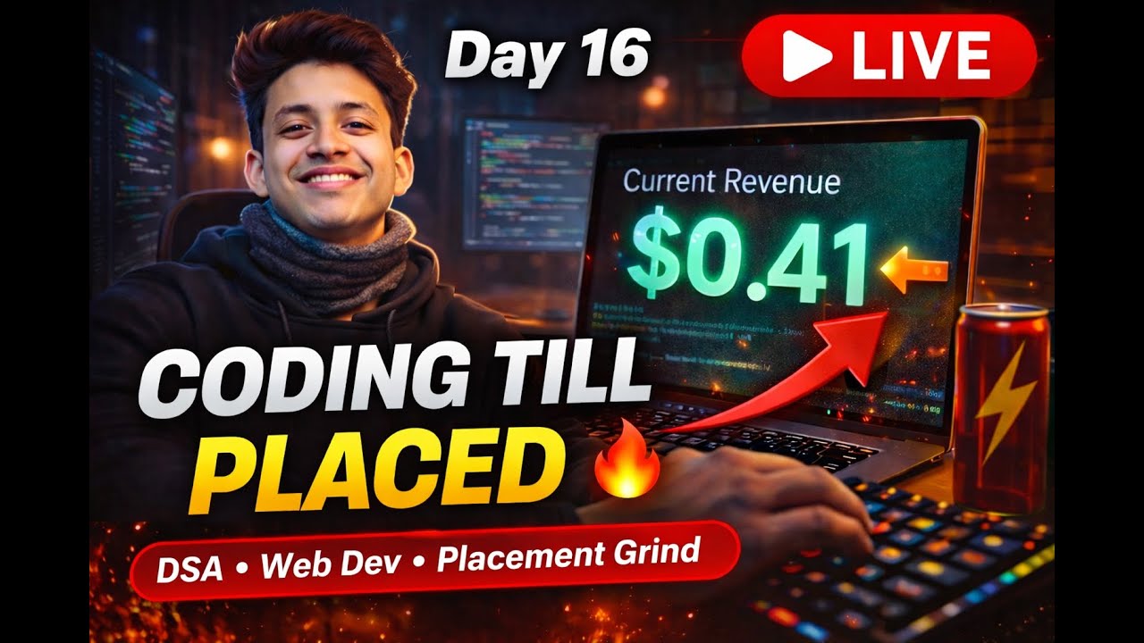 Coding Till Placed | Live DSA & Web Development | $0.40 Revenue Update | Day 15 🔥