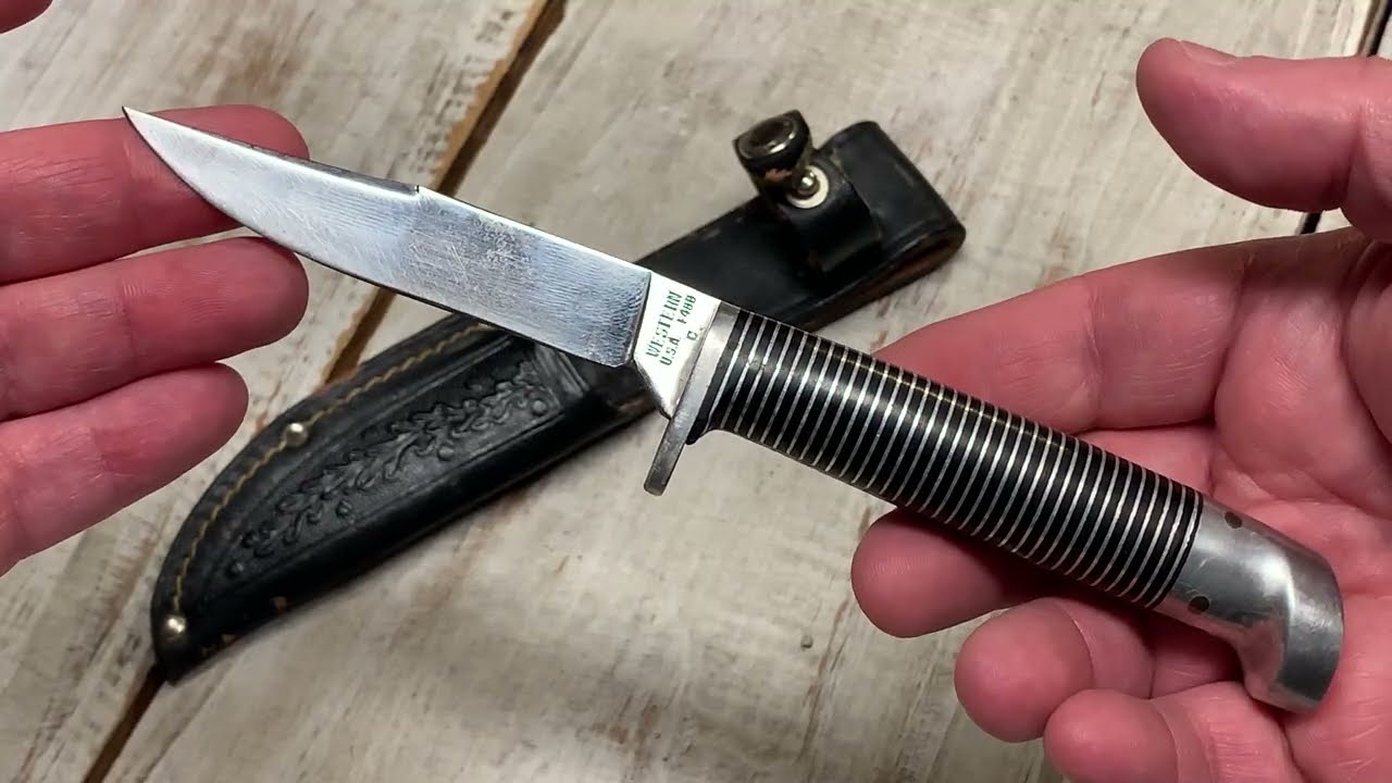 Unique Western Black Beauty F48B vintage fixed blade hunting knife by Western Cutlery 1950-1961 