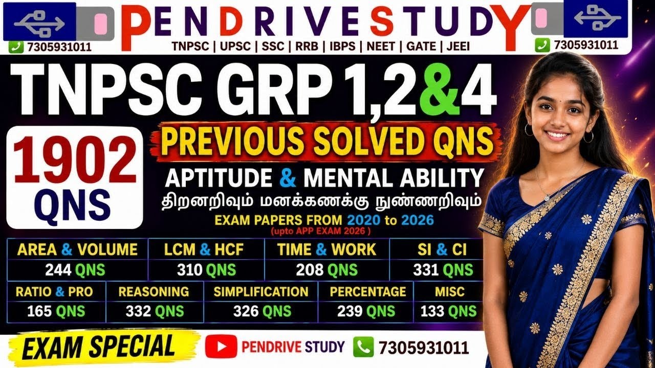TNPSC Group 1 Maths PYQ Topic Wise | Aptitude & Mental Ability