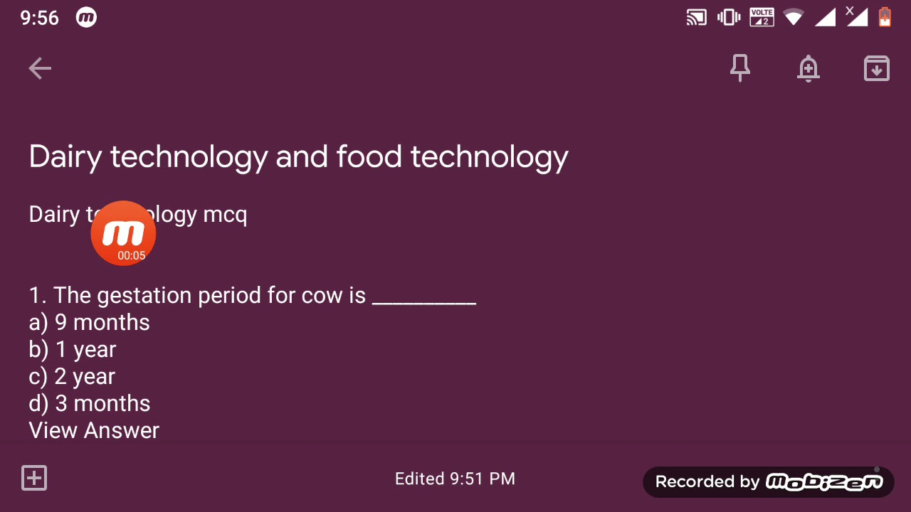 Dairy technology MCQ questions