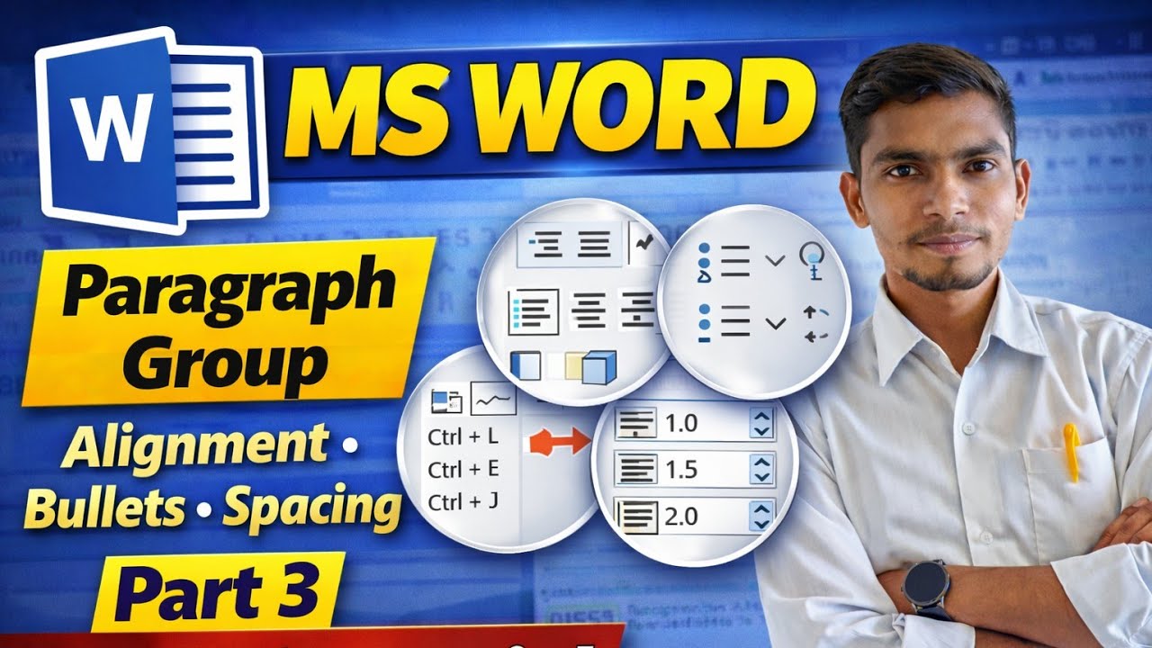 MS Word Paragraph Group Tutorial Hindi Alignment Bullets Line Spacing | Part 3 #basiccomputer#msword