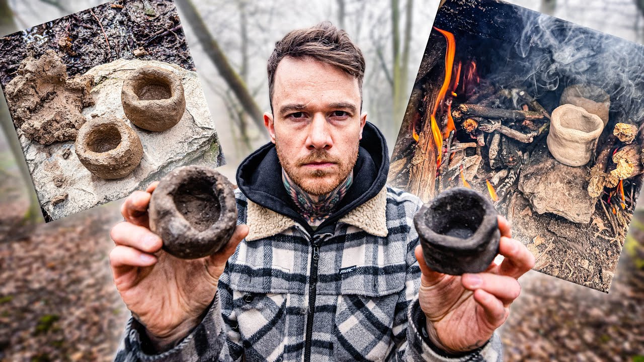 Gefäß aus Lehm formen & im selbstgebauten Ofen brennen🔥 Bushcraft Experiment