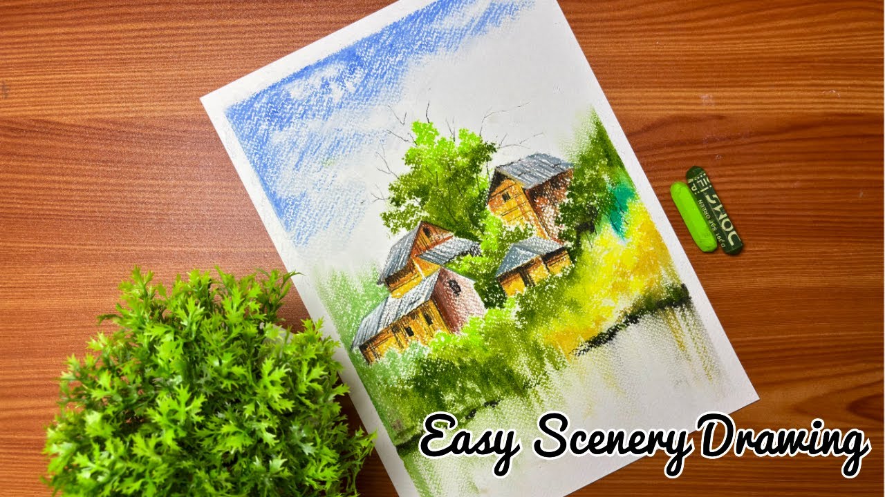 How to Draw Scenery | Easy Oil Pastels Drawing for Beginners #oilpasteldrawing #art #drawing 