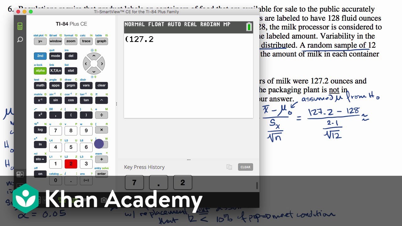 Free response example: Significance test for a mean | AP Statistics | Khan Academy
