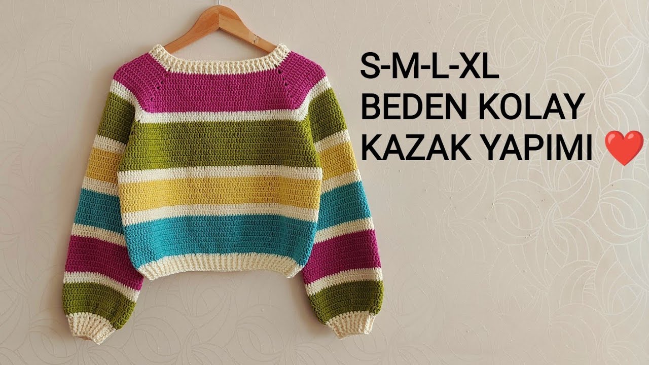 EASY CROCHET S-M-L-XL BEDEN KOLAY KAZAK YAPIMI ✅ KOLAY KAZAK NASIL ÖRÜLÜR?CROP KAZAK TARİFİ