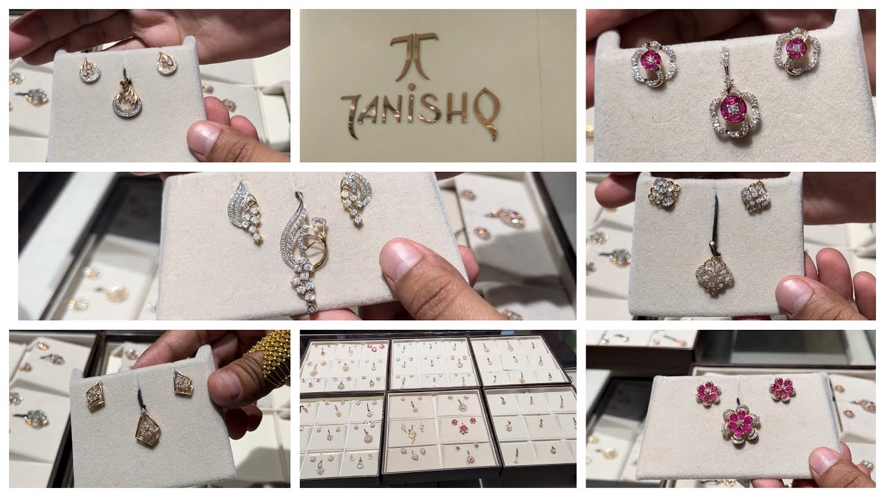 Huge Collection Tanishq Light Weight Diamond Pendant Earrings Set with Price and Weight