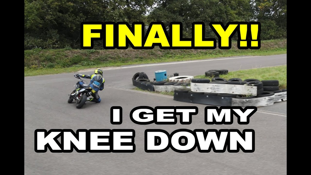 I finally get my knee down on the track during a pitbike motorcycle trackday session