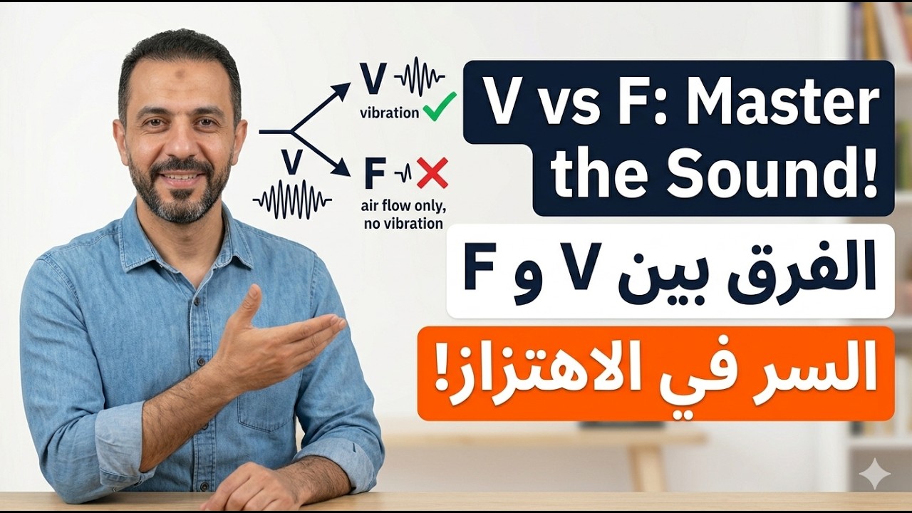 اللغة الانجليزية: الدرس 2 - النطق والتكرار /  تعلم  الفرق بين صوتي  V و F  في اللغة الإنجليزية.