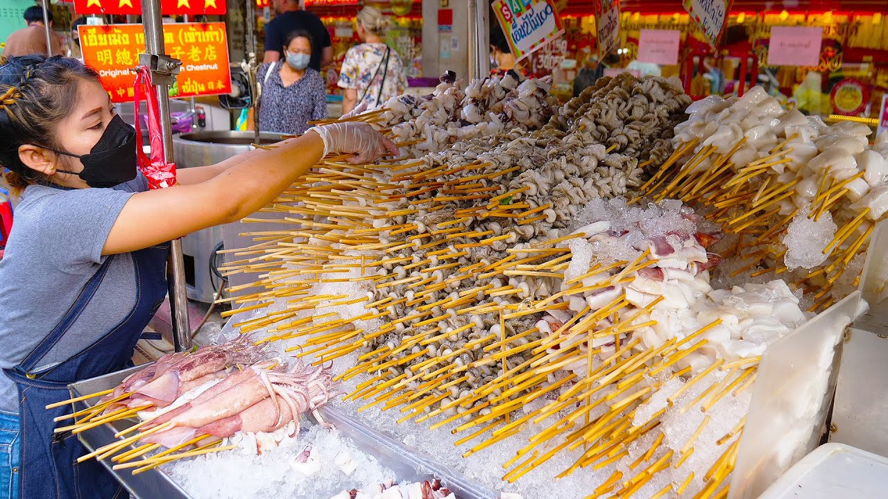 острый соус !! знаменитые шашлычки из морепродуктов на гриле - тайская уличная еда