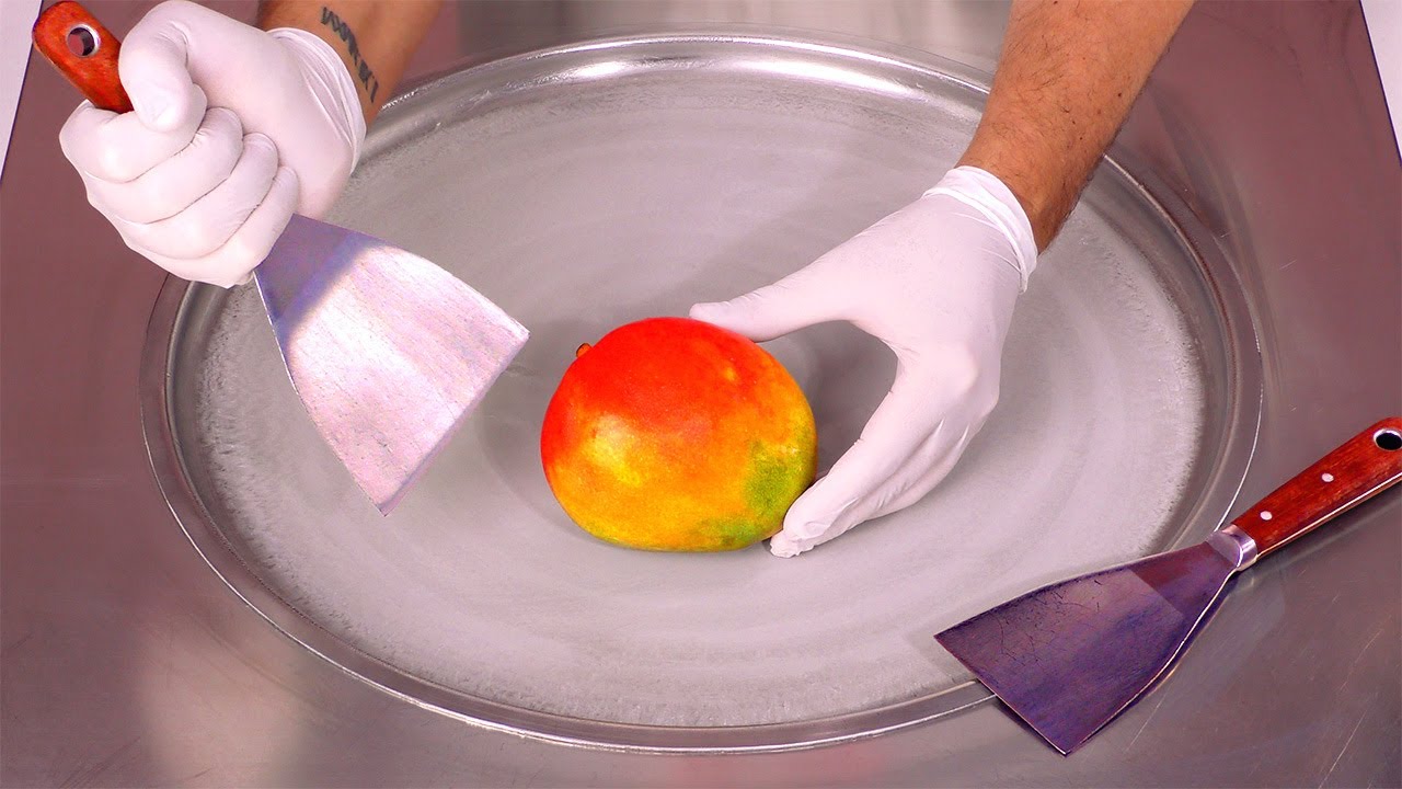 ASMR - how to make fresh Mango Ice Cream Rolls 🥭
