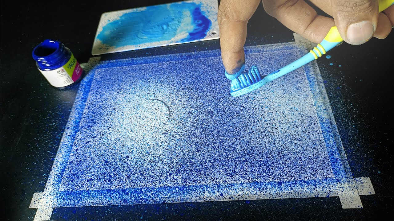 Moonlight Night Spray Painting for Beginners | Toothbrush & Acrylic/Water color | step by step