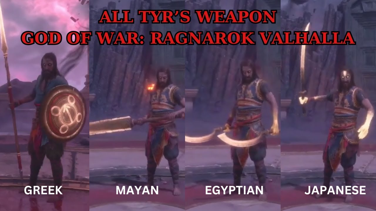 ALL WEAPON USED BY TYR  VS KRATOS - GOD OF WAR RAGNAROK VALHALLA DLC