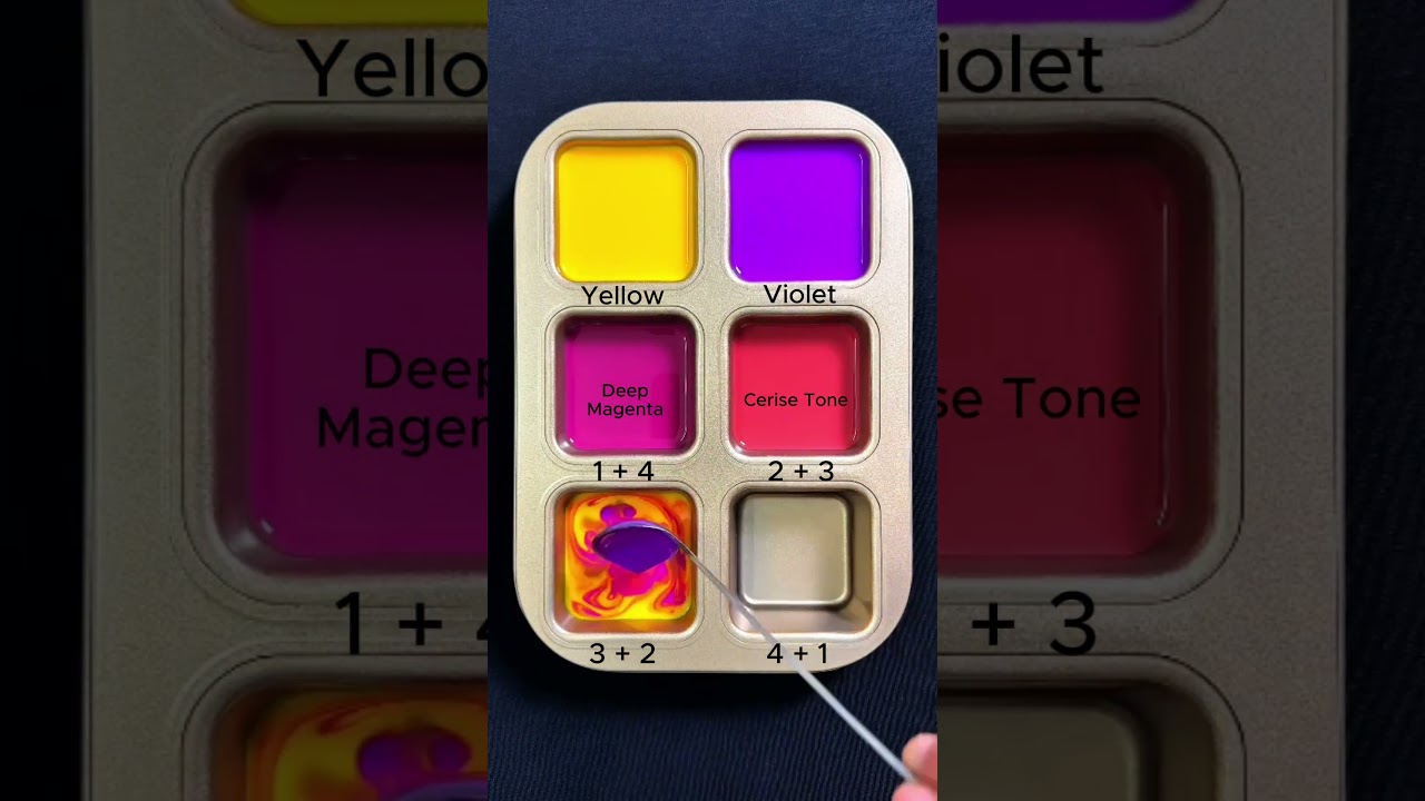Create 4 colors from 2 colors: Yellow + Violet #asmr #mix #colormixing #colors #yellow #violet