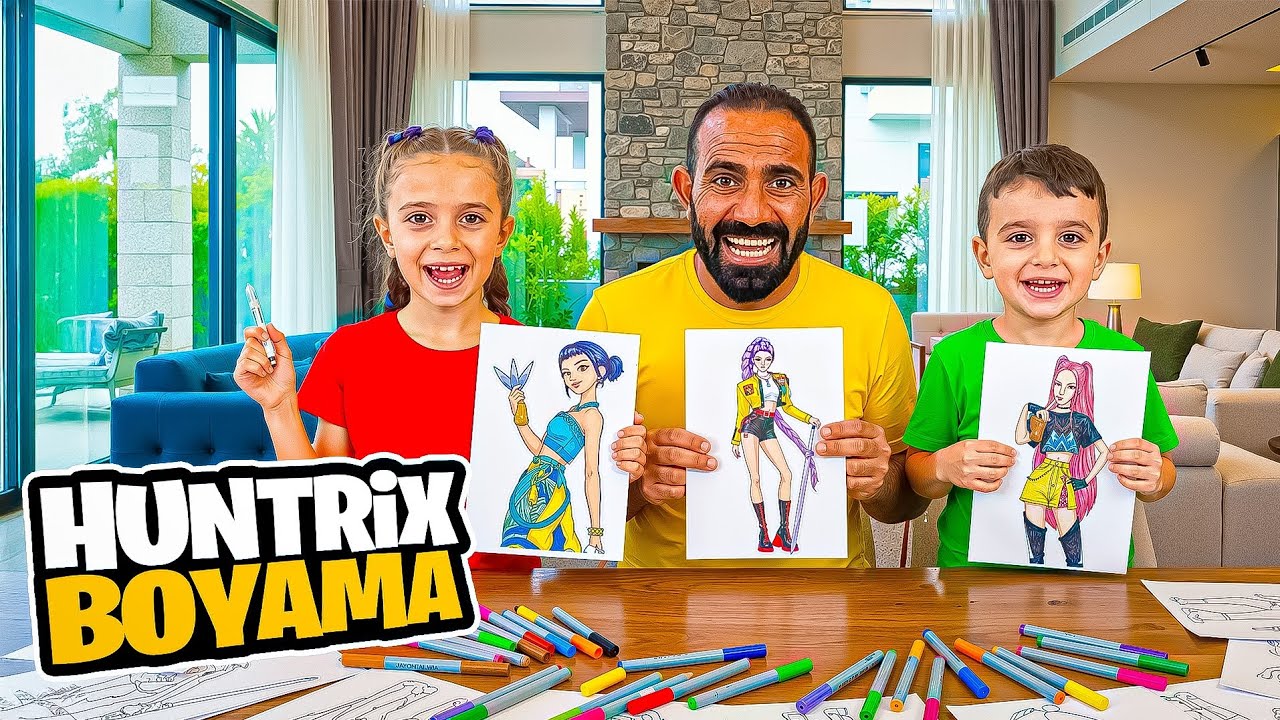 HUNTRİX KARAKTERLERİNİ EN İYİ BOYAYAN KAZANIR!!POYRAZ ELİF 3 RENK CHALLANGE!!!