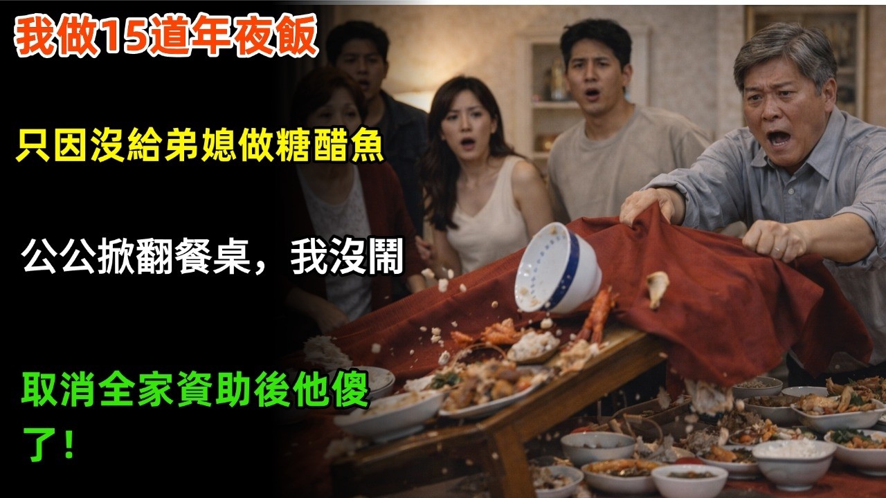 我做15道年夜飯，只因沒給弟媳做糖醋魚，公公掀翻餐桌，我沒鬧，取消全家資助後他傻了！#情感 #家庭 #故事