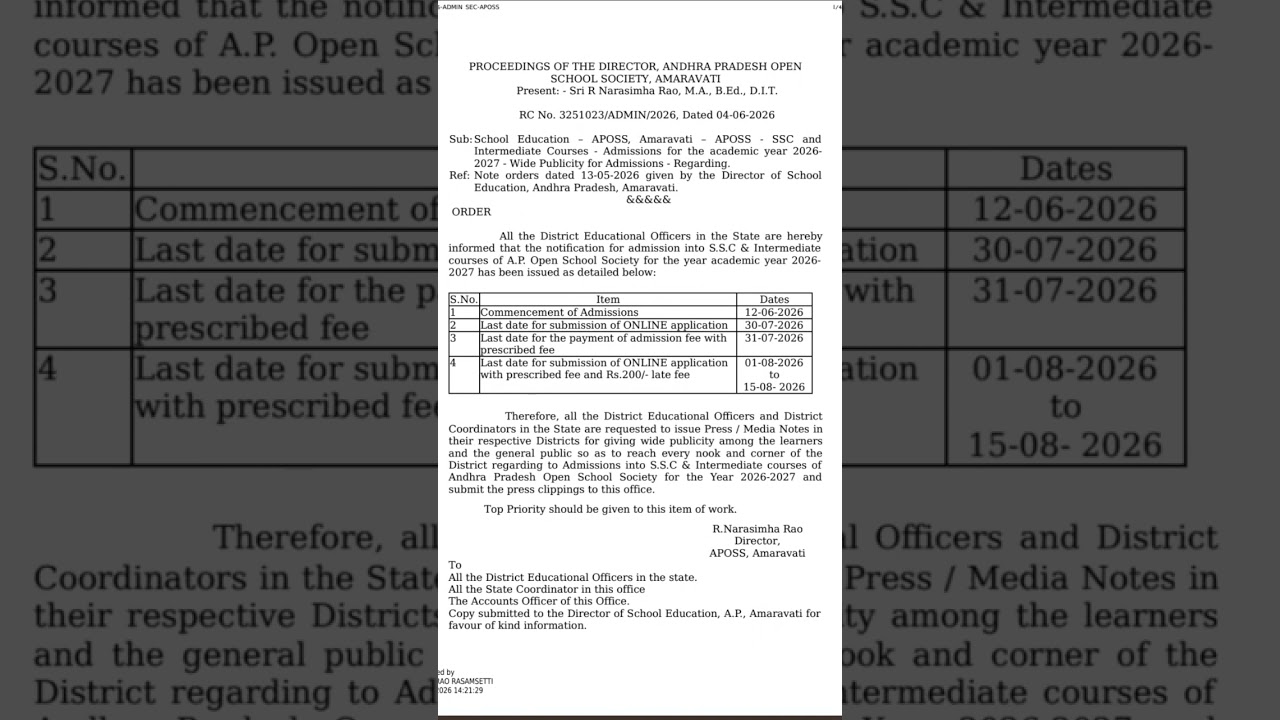 APOSS Inter & 10th Admission Schedule 2026-2027 #aposs #OPEN10th #open #openinter link in descrip...