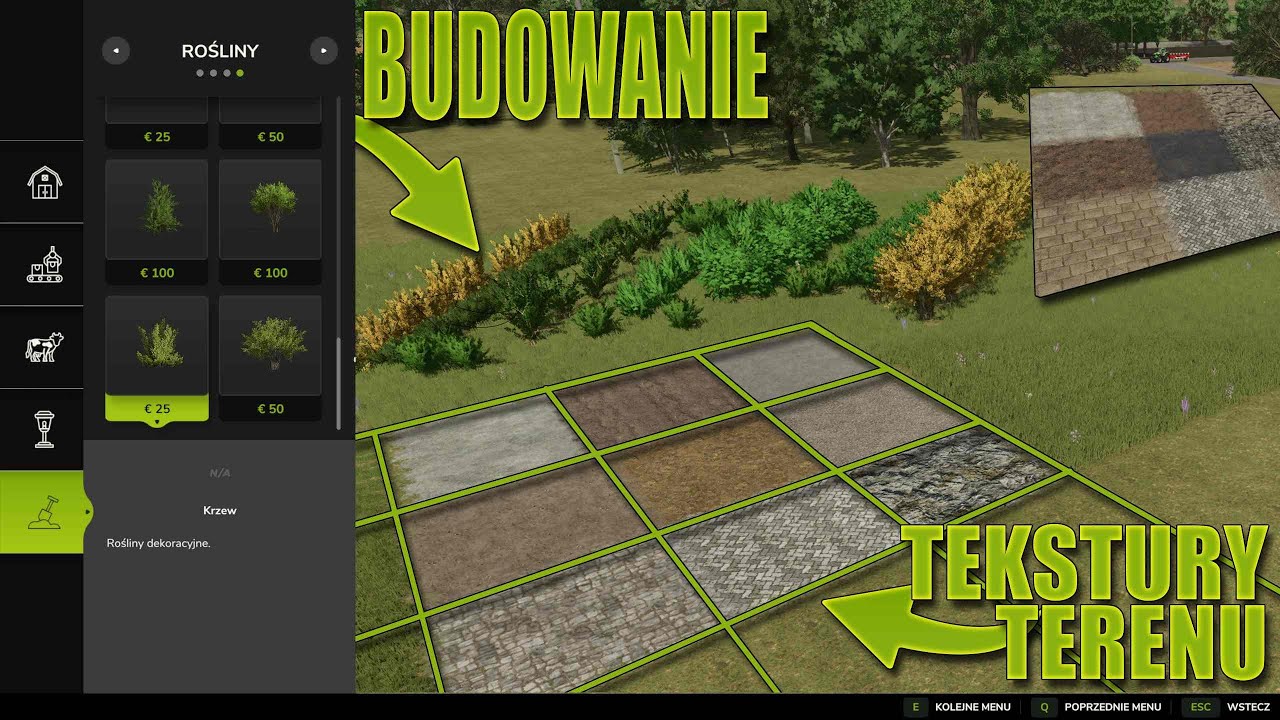 MALOWANIA, KRZAKI & ROŚLINNOŚĆ😍 Jak Wygląda Menu BUDOWANIA? 🟢 FARMING SIMULATOR 25